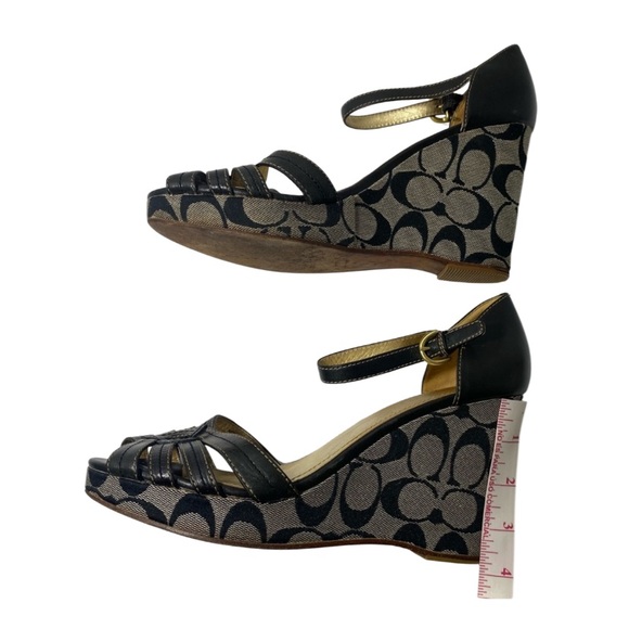 COACH Signature Vintage Katherine Wedge Sandals Black Size 9 - Picture 2 of 8